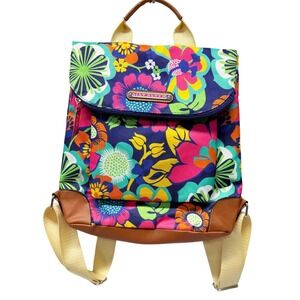 Lily Bloom Floral Backpack Women One Size Multi-Color Canvas Faux Leather Trim